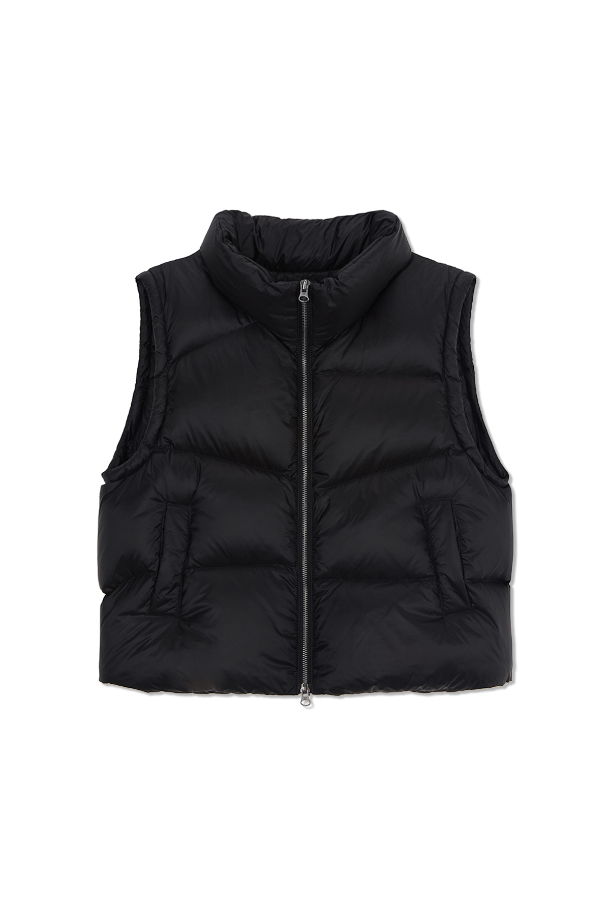 不對稱絎縫拼接羽絨背心女款 黑色