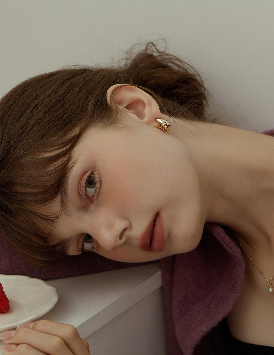 圓潤金豆。夾式耳環