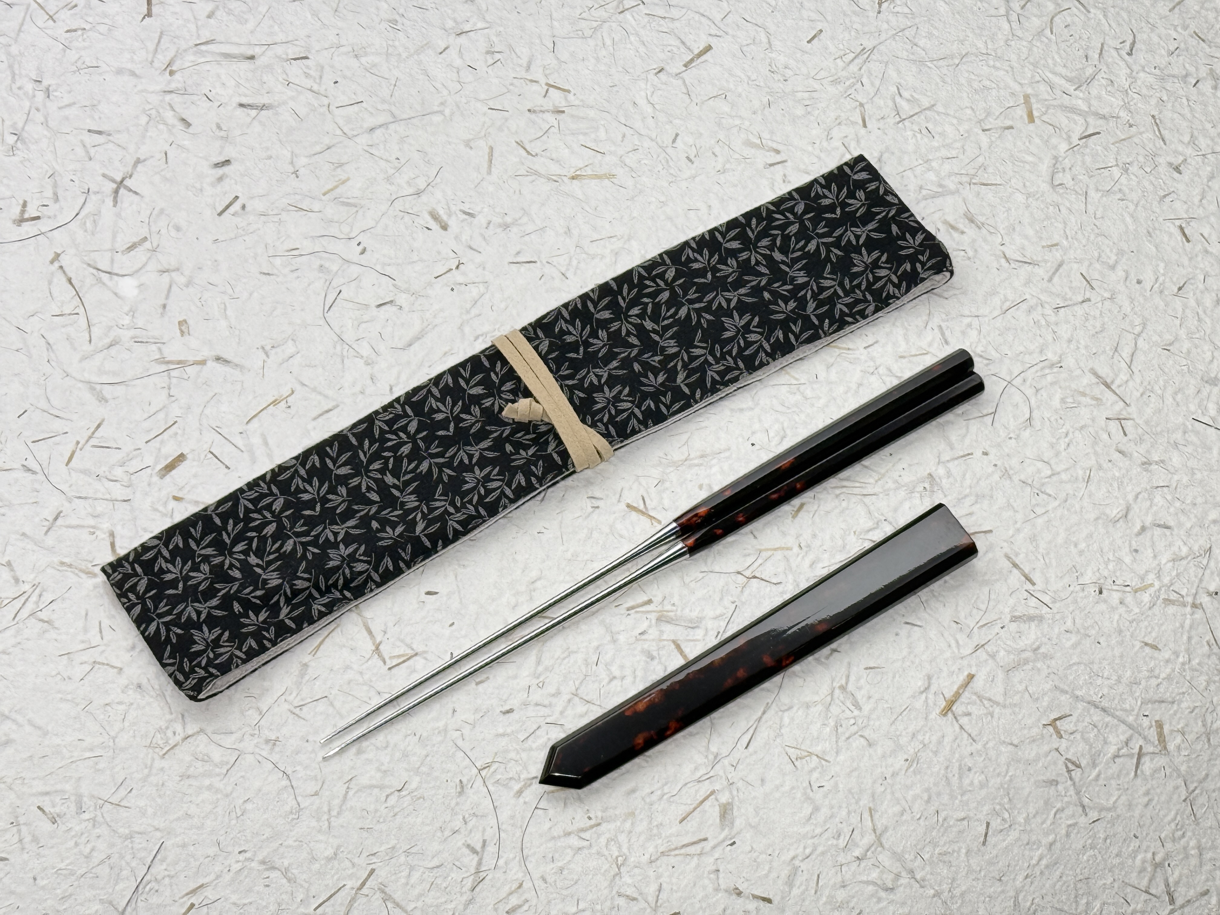 初心 紅黑色樹脂 八角盛箸 收納袋付