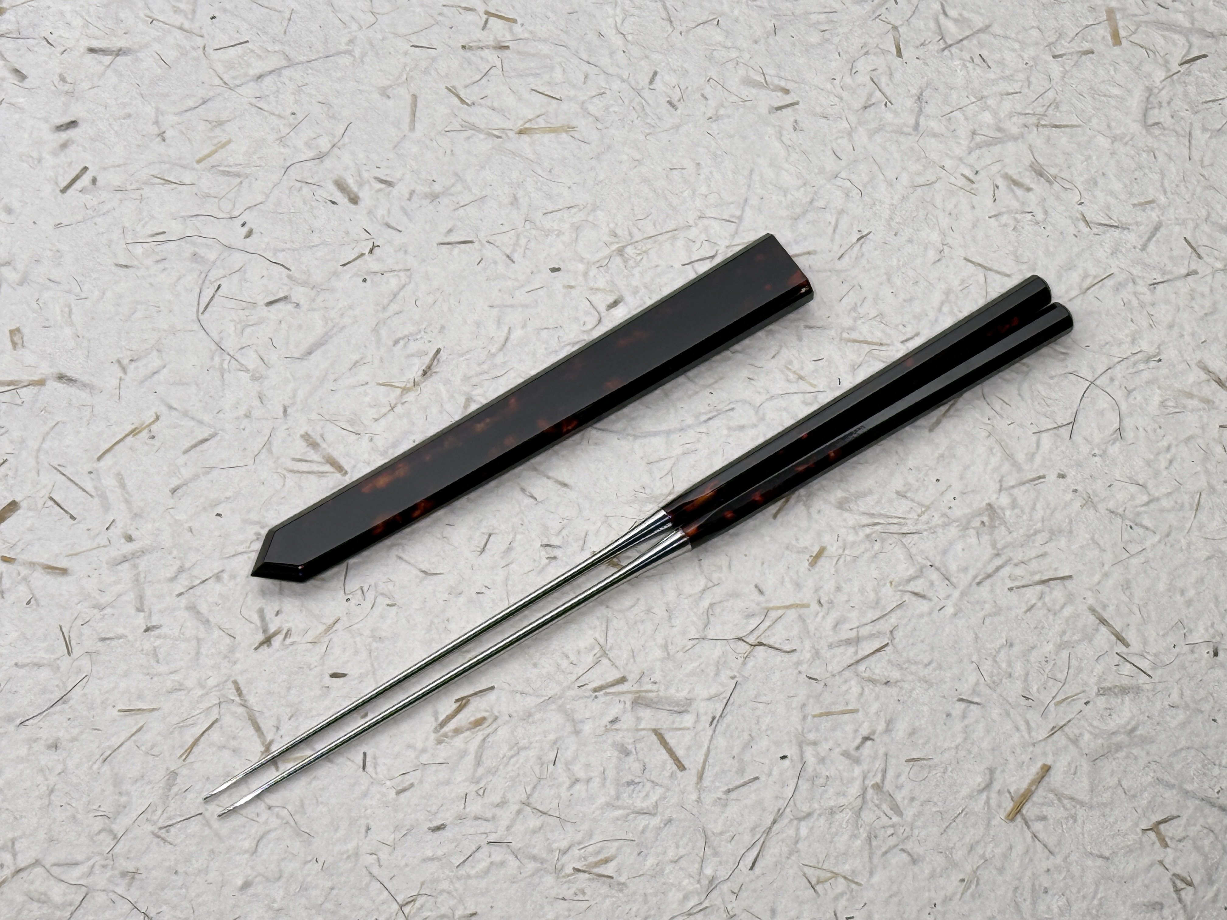 初心 紅黑色樹脂 八角盛箸 收納袋付