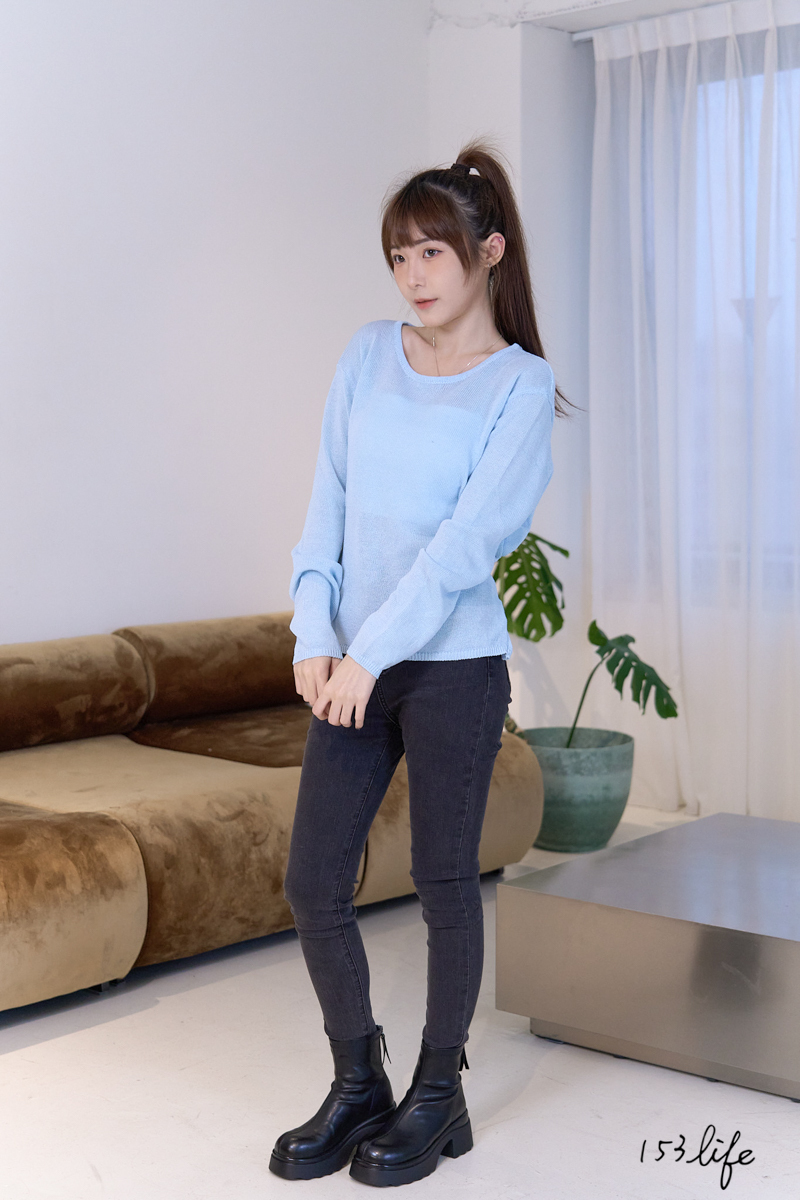 彈性小腳緊身牛仔褲(S-XXL)(淺藍/灰)