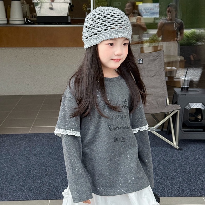 法式蕾絲假兩件上衣