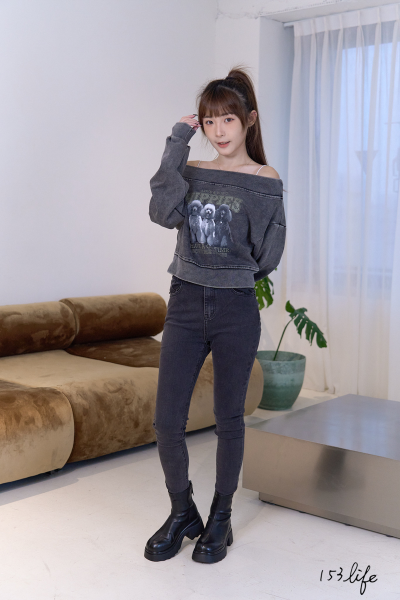 彈性小腳緊身牛仔褲(S-XXL)(淺藍/灰)