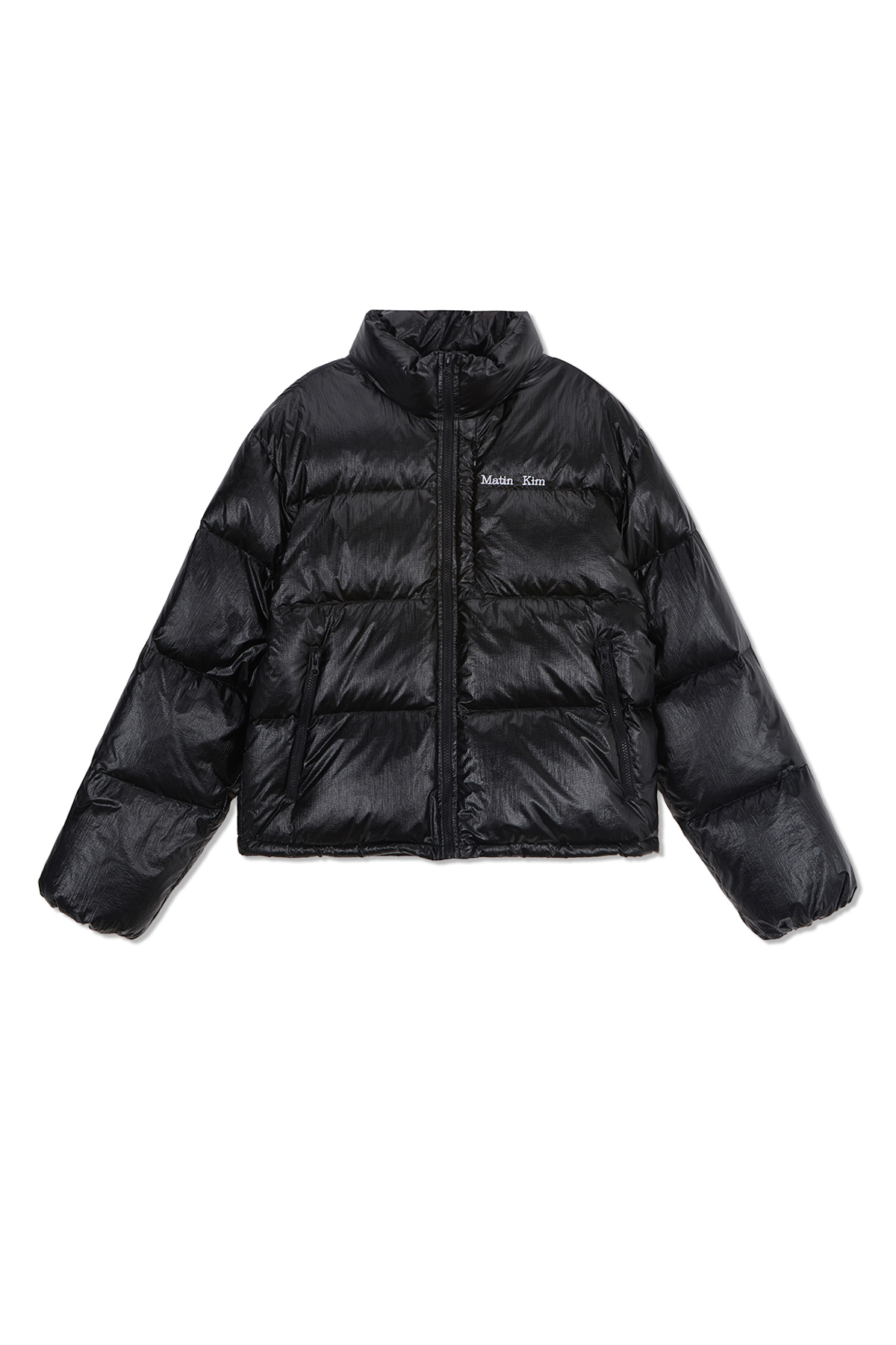 小LOGO刺繡亮面羽絨外套女款 黑色