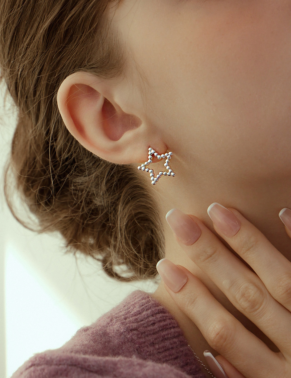 圓珠星星。針式耳環
