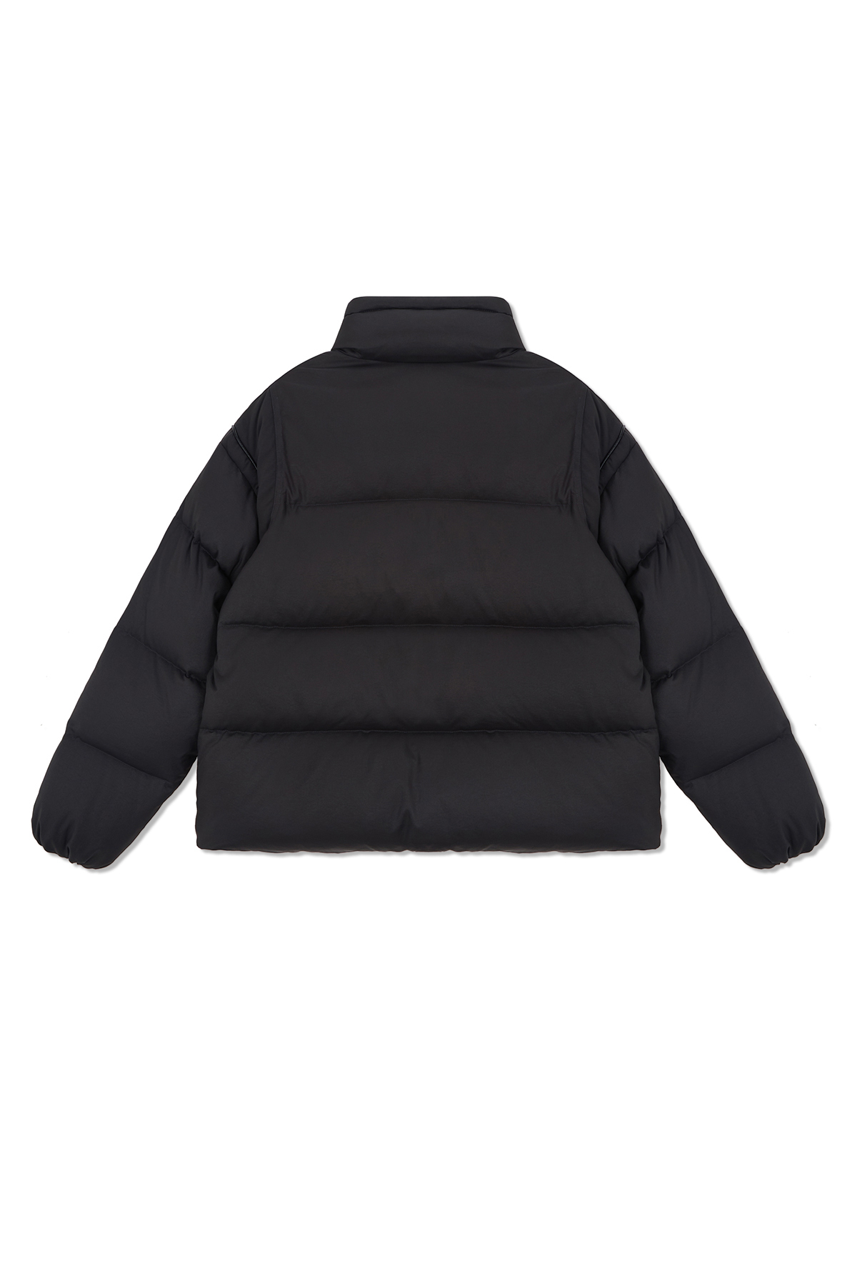 LOGO布貼亮面羽絨外套 黑色
