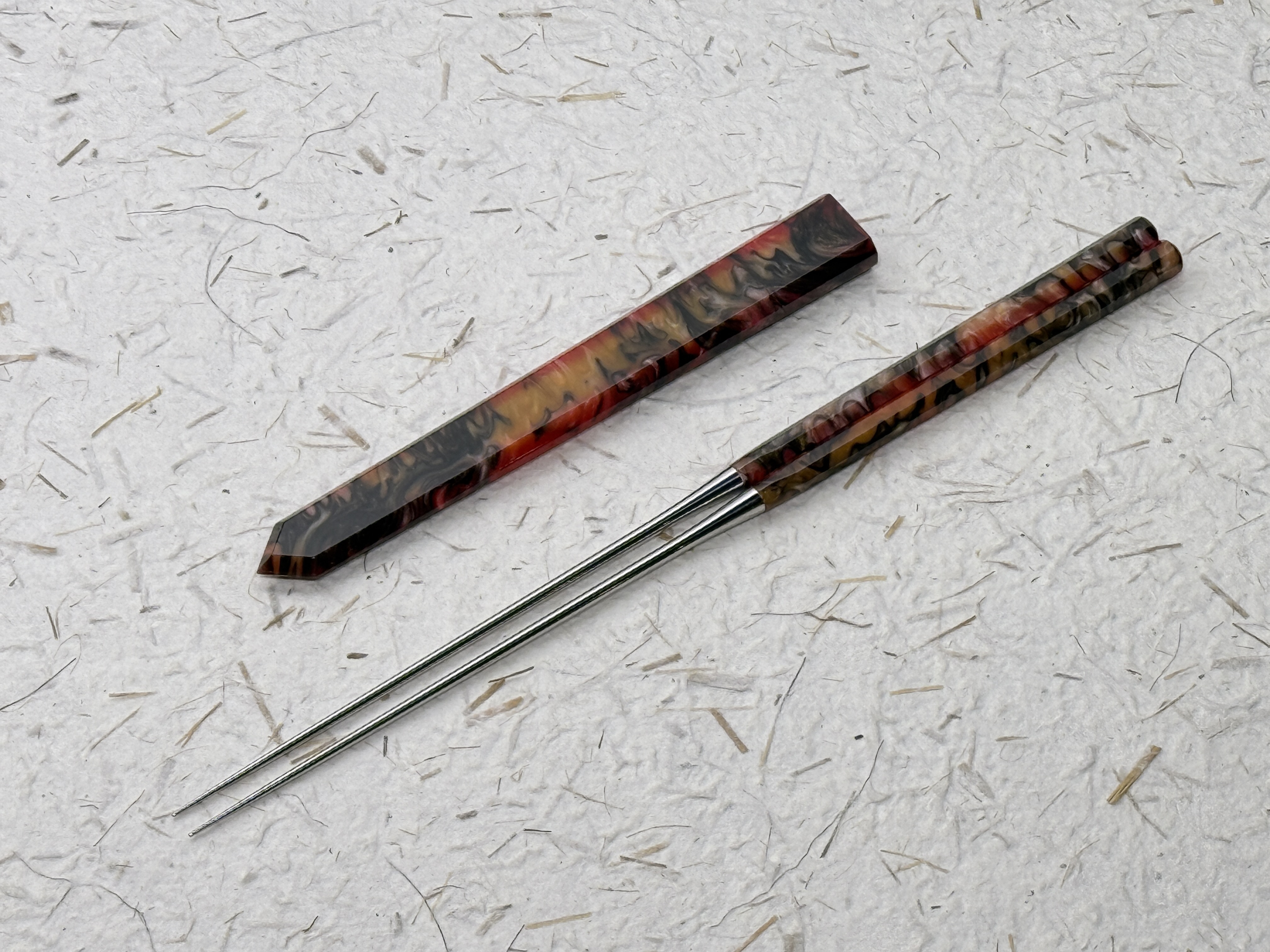 初心 紅橙黑色樹脂 八角盛箸 收納袋付