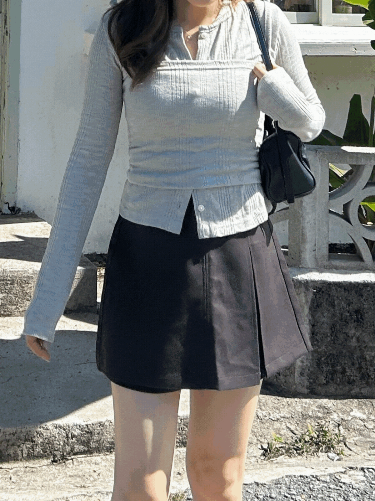 《KR》微挺身側扣西裝裙褲