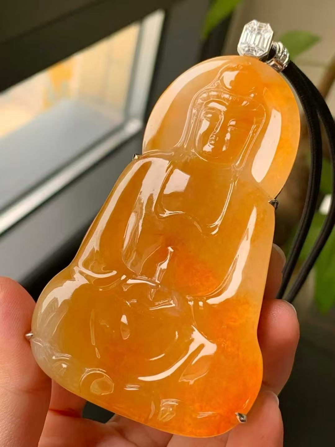 翡翠黃翡觀音吊墜,天然翡翠A玉, 緬甸玉, Jade, Jadeite