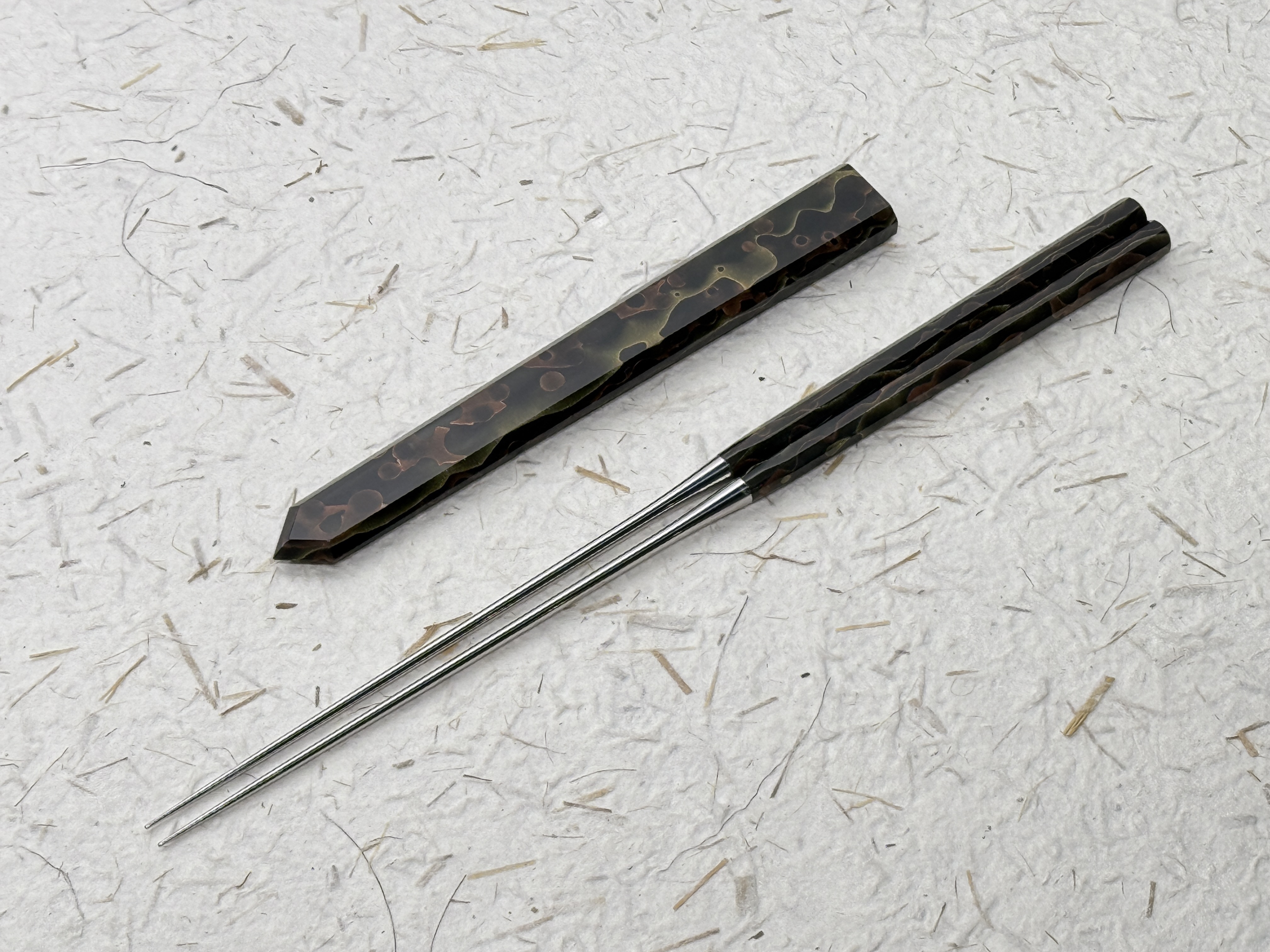 初心 金橙黑色樹脂 八角盛箸 收納袋付