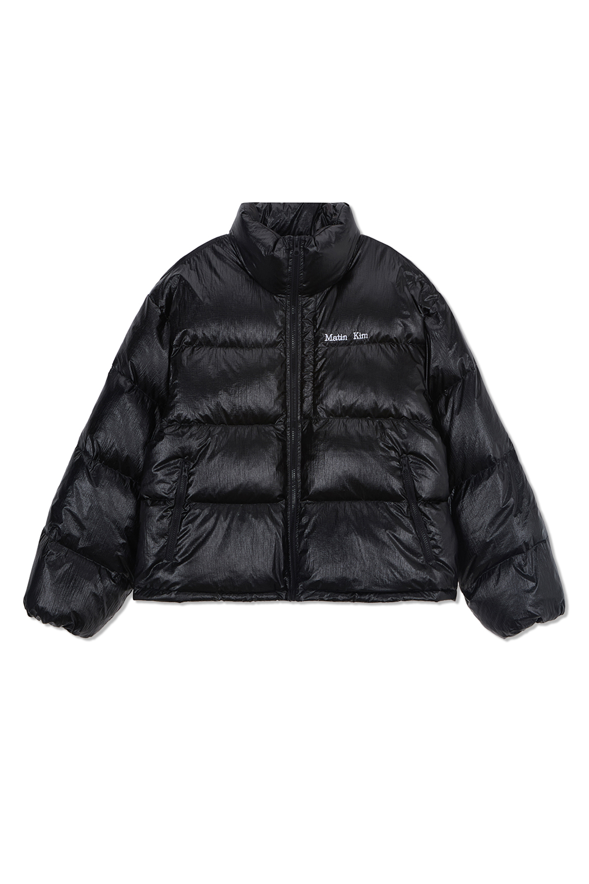 小LOGO刺繡亮面羽絨外套男款  黑色