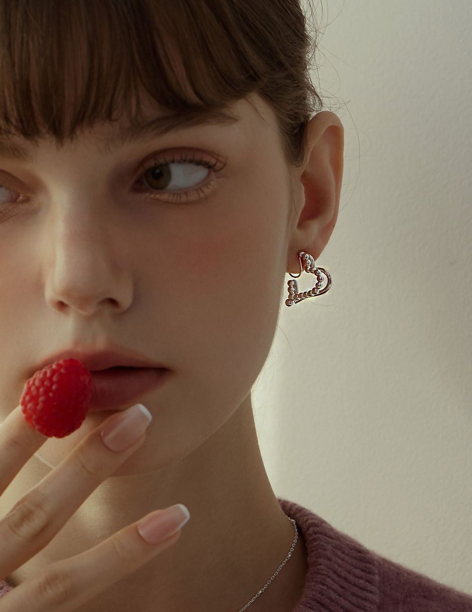 圓珠雙層愛心。夾式耳環