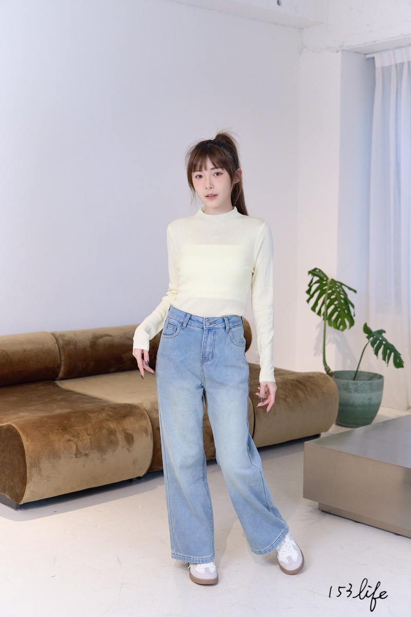 ⛄️(加絨/一般)小個子高腰直筒淺藍寬褲(XXS-L)(九分/長款)