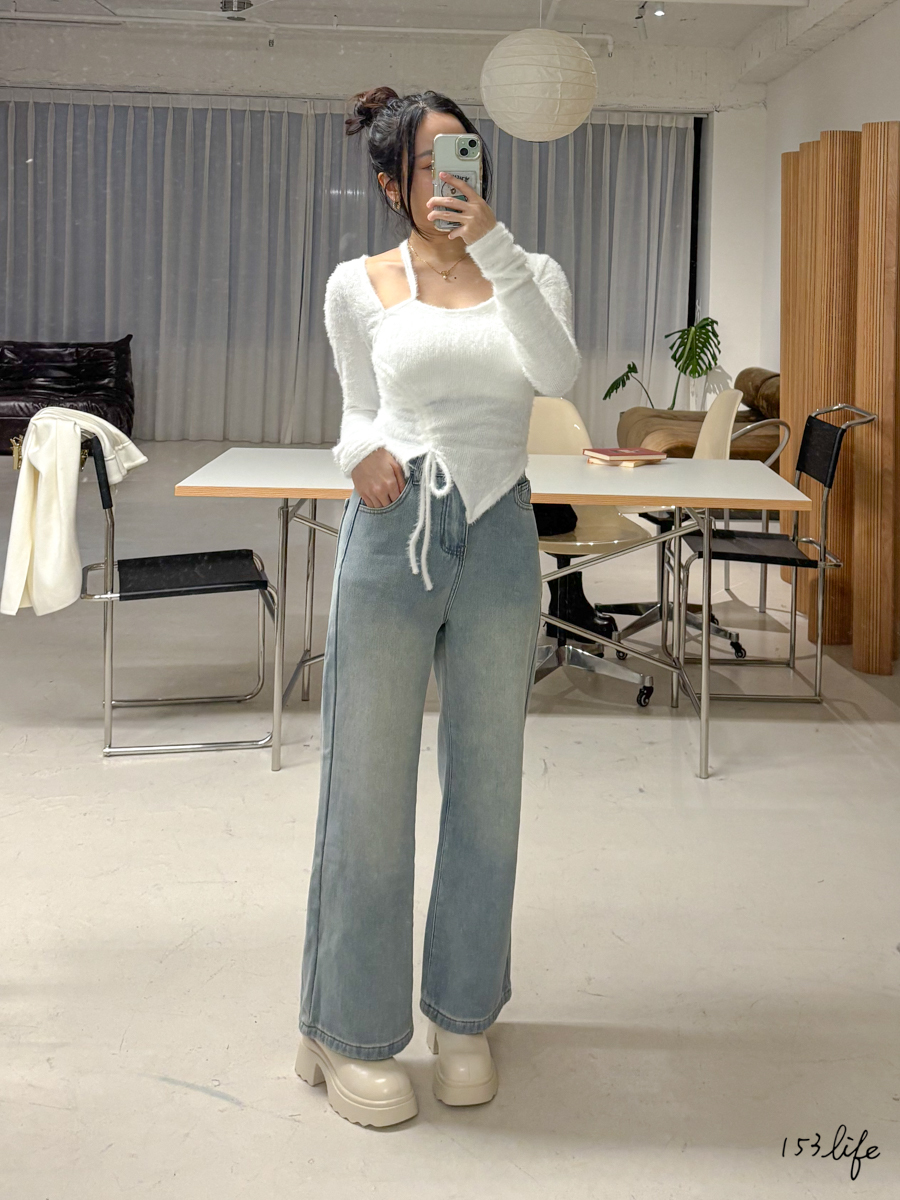 ⛄️(加絨/一般)小個子高腰直筒淺藍寬褲(XXS-L)(九分/長款)