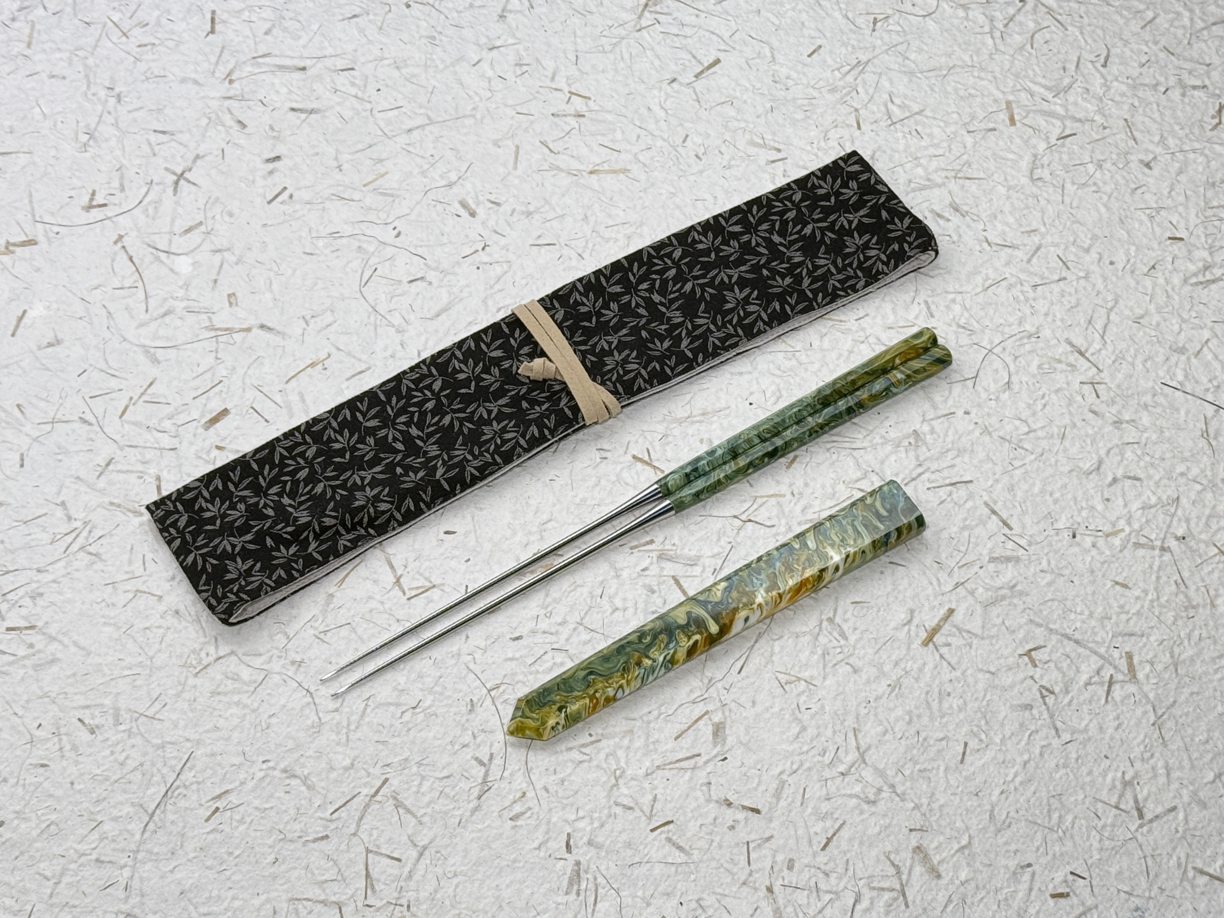 初心 黃藍綠色樹脂 八角盛箸 收納袋付