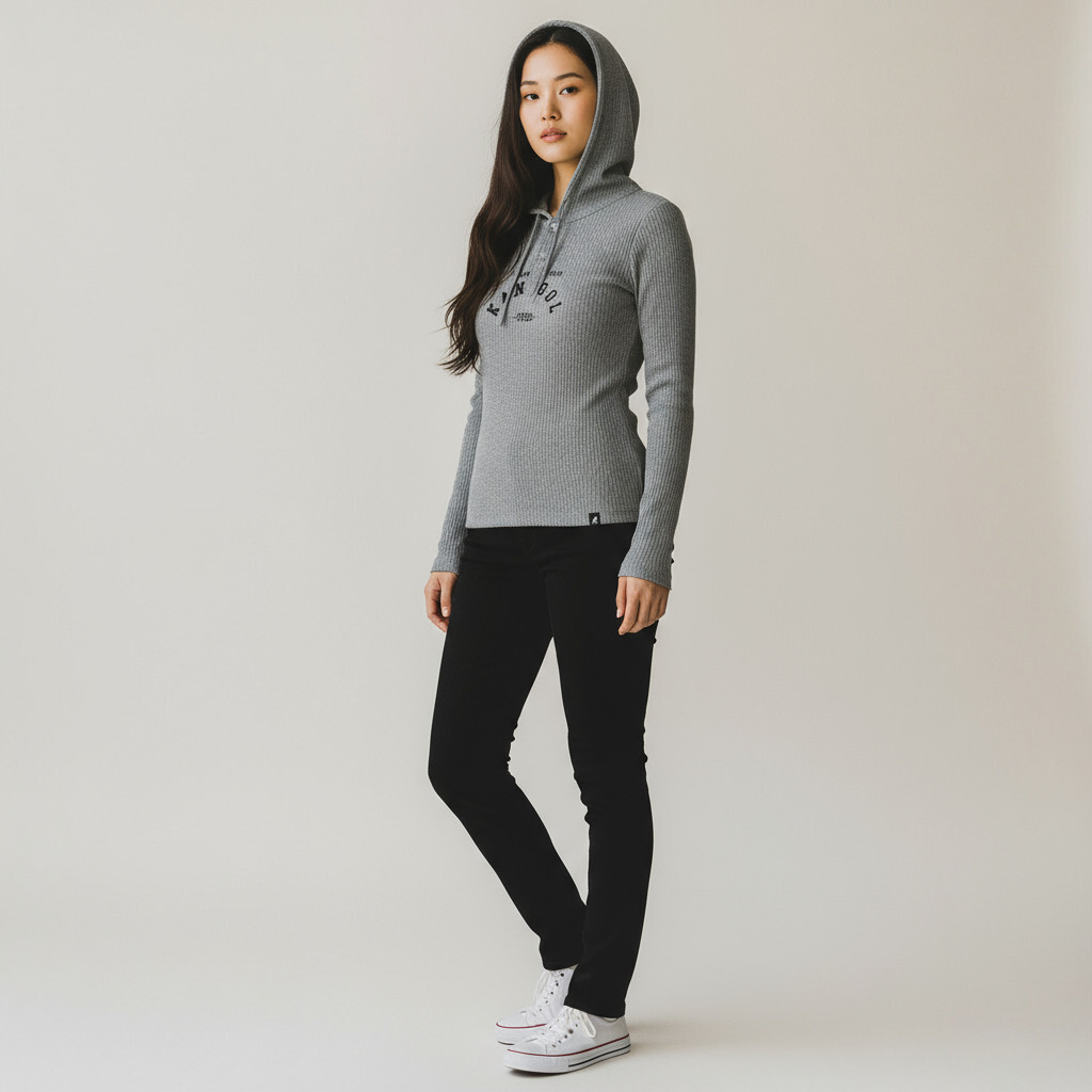 KANGOL 長袖 灰色 修身 羅紋 連帽 上衣 女 6552100112