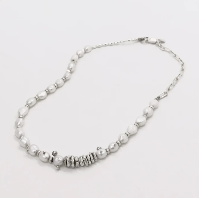 PROJ-ORNMNT 熔銀滴露珍珠項鍊