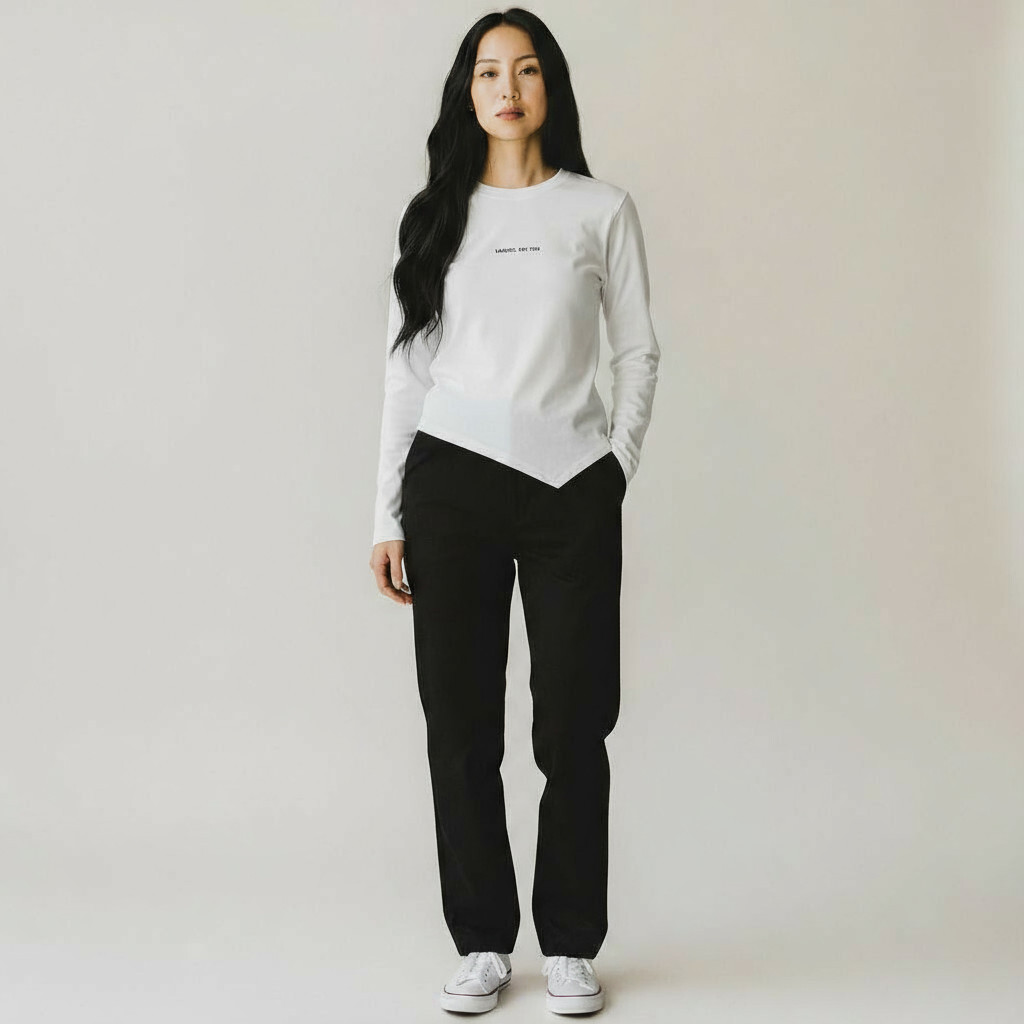 KANGOL 長袖 白色 羅紋 不對稱 斜下擺T 女 6552100201