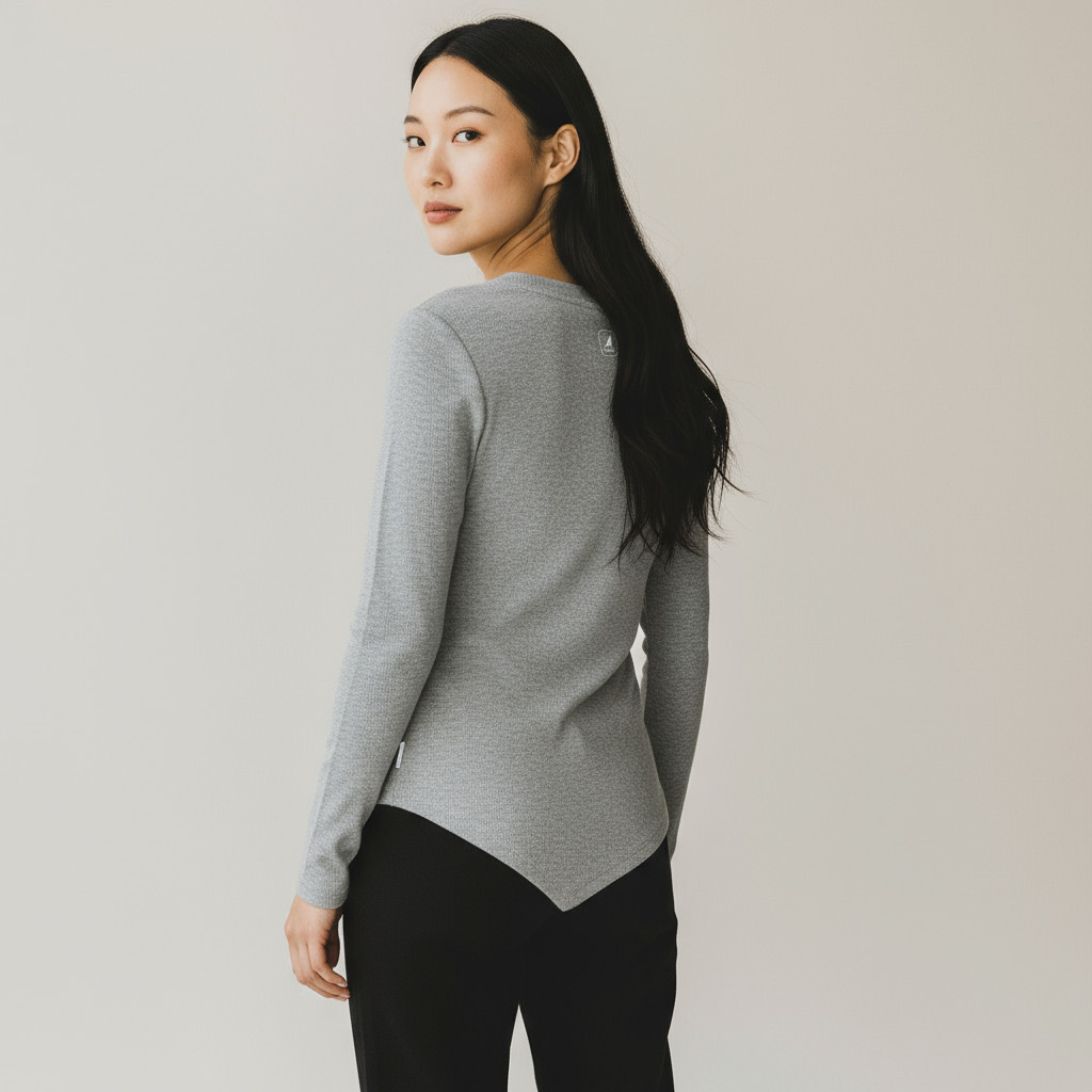 KANGOL 長袖 灰色 羅紋 不對稱 斜下擺T 女 6552100212