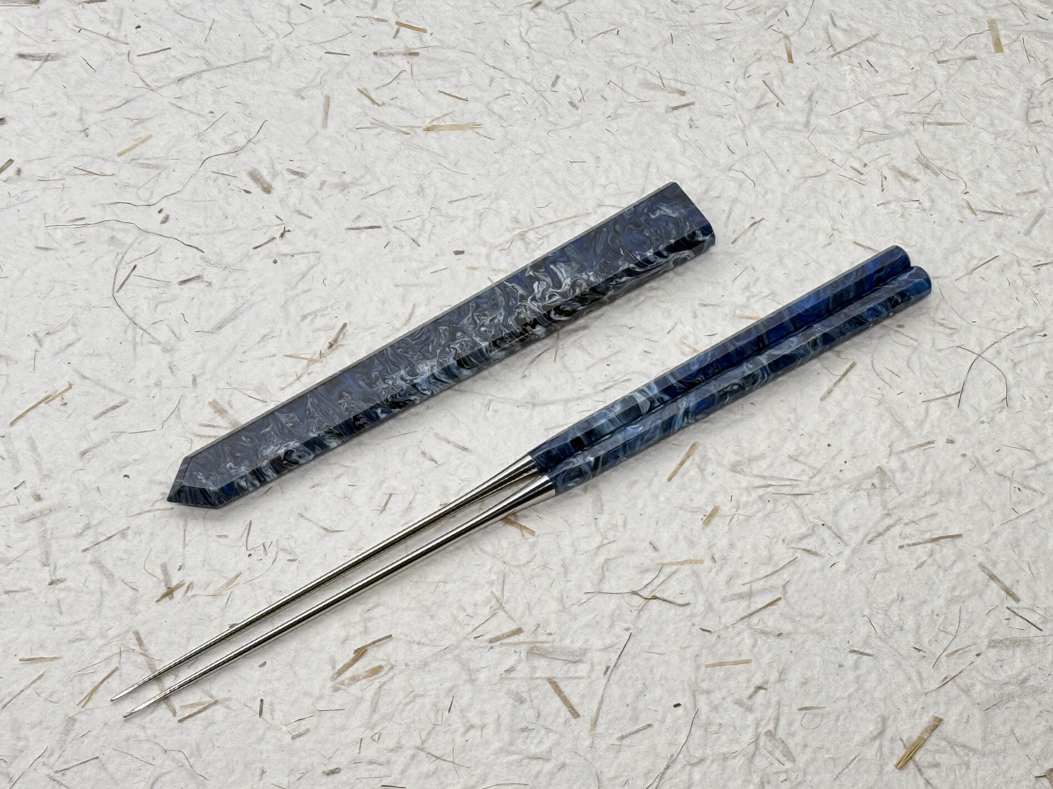 初心 藍白色樹脂 八角盛箸 收納袋付