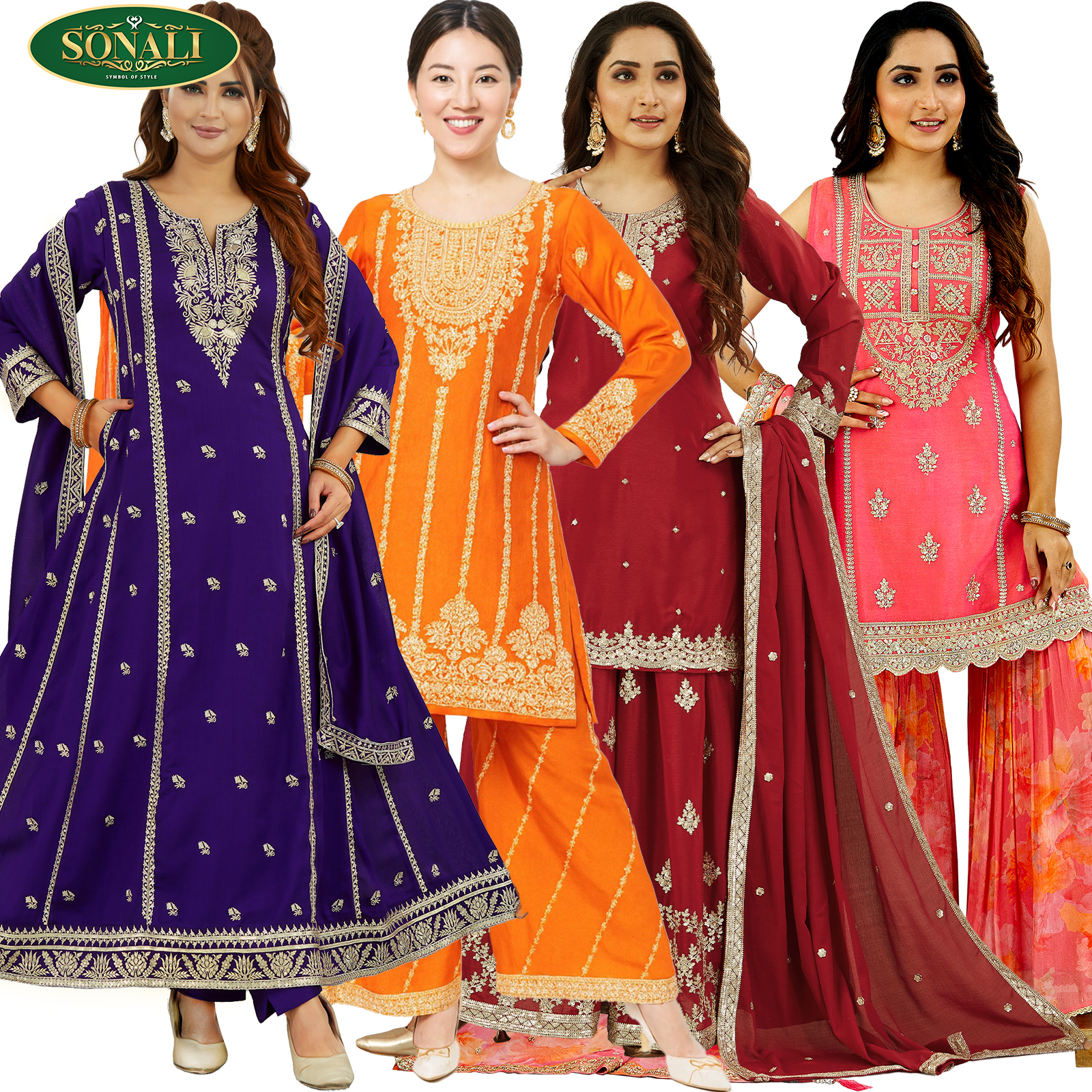 Sonali Super Premier Quality Women's Set / Embroidered Silk Suits (3 Pcs Suit) - Q1959/Q1960