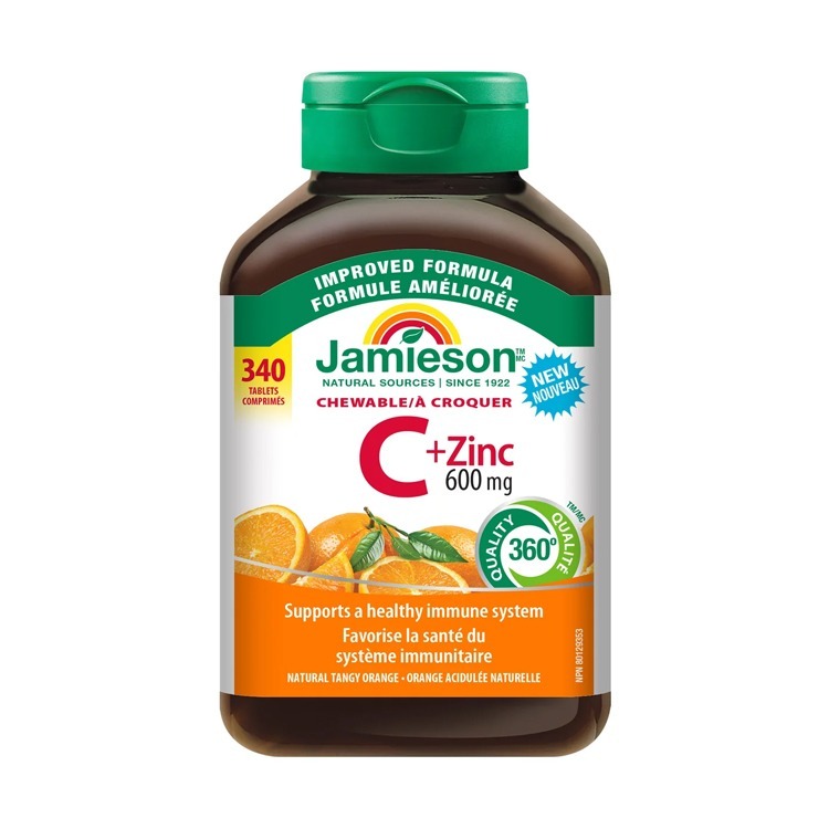Jamieson Chewable Vitamin C + Zinc, 600 mg, 340 Tablets