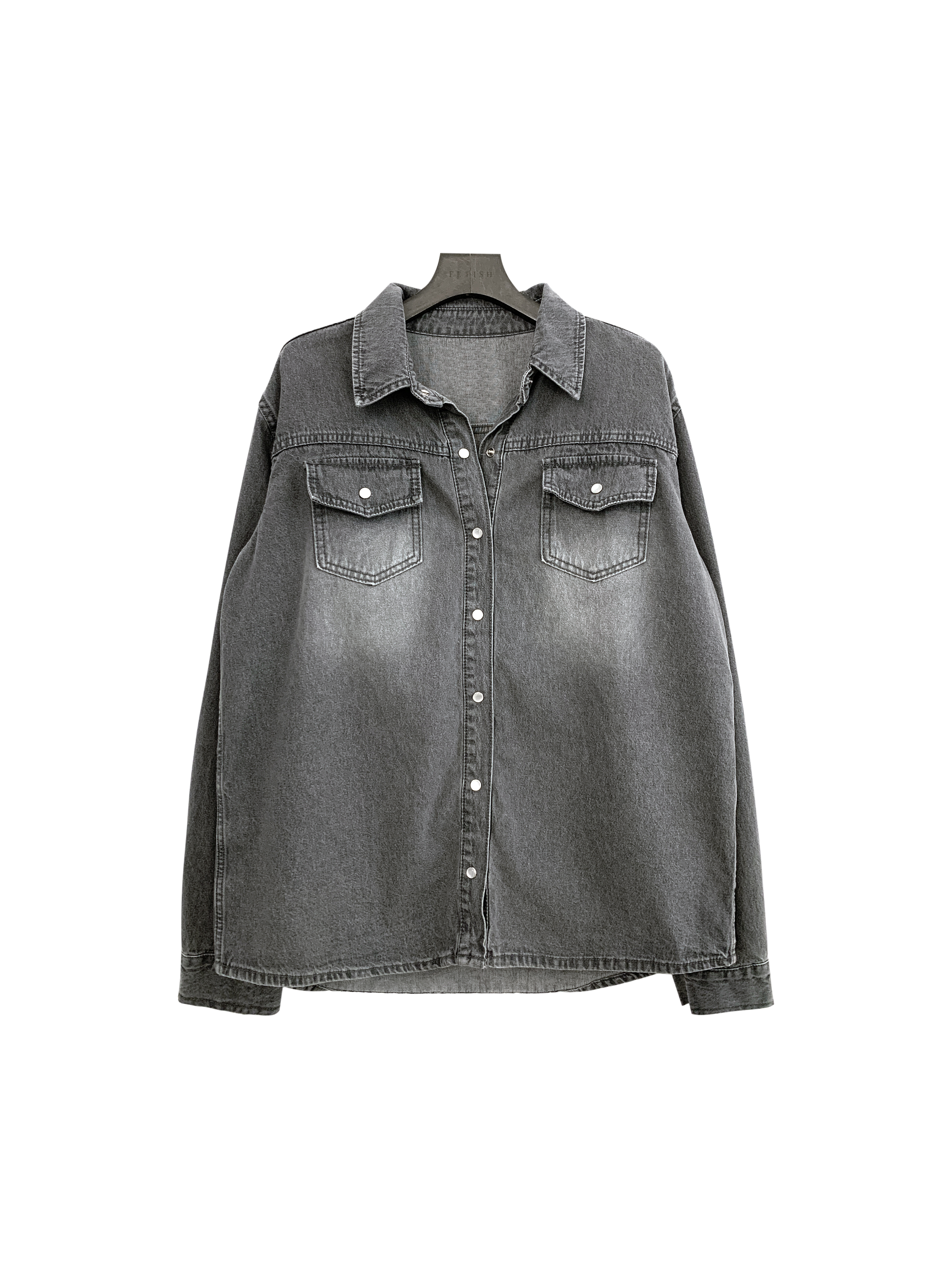 壓釦灰牛仔套褲-單上衣