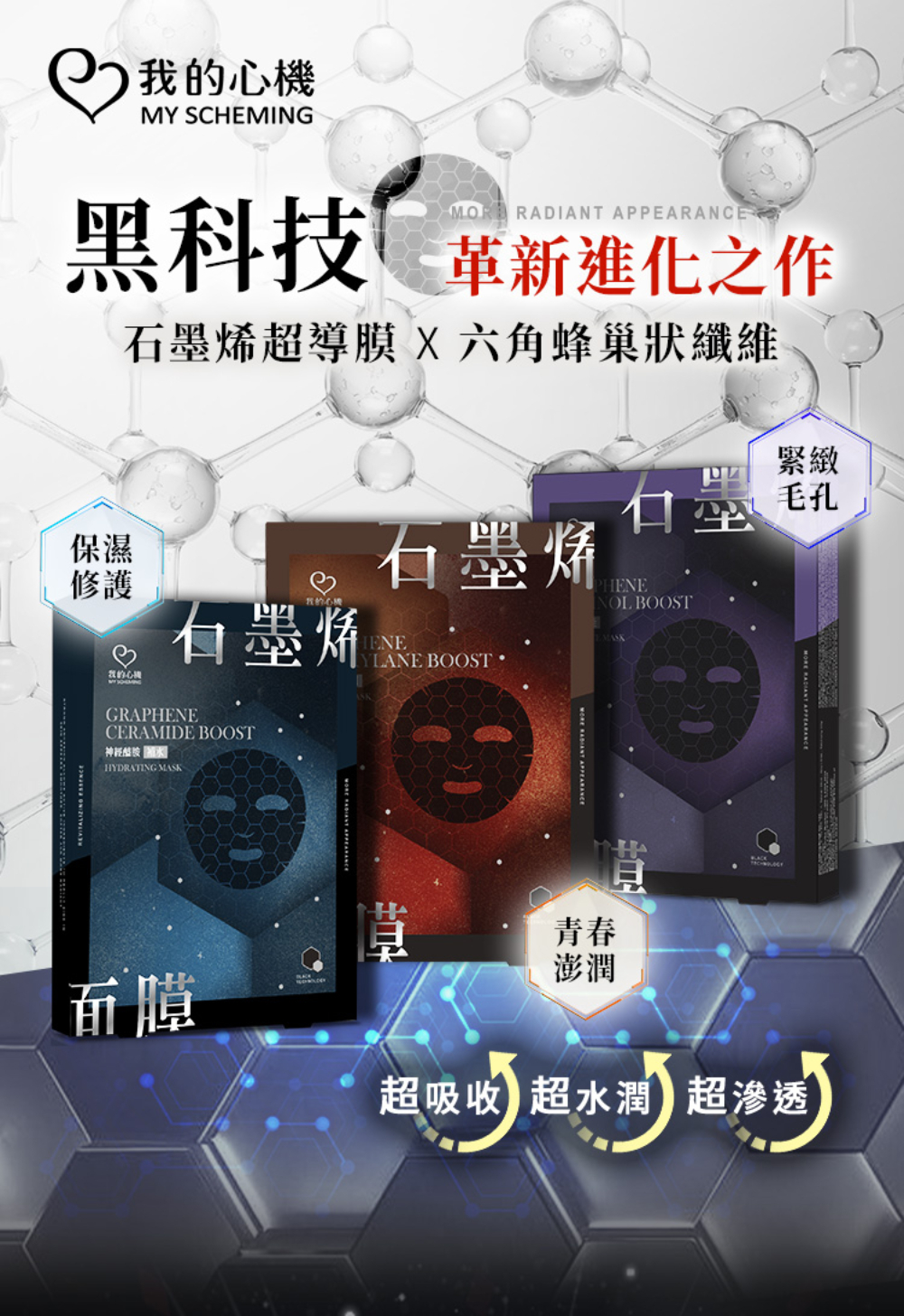 我的心機 石墨烯神經醯胺補水面膜4片盒