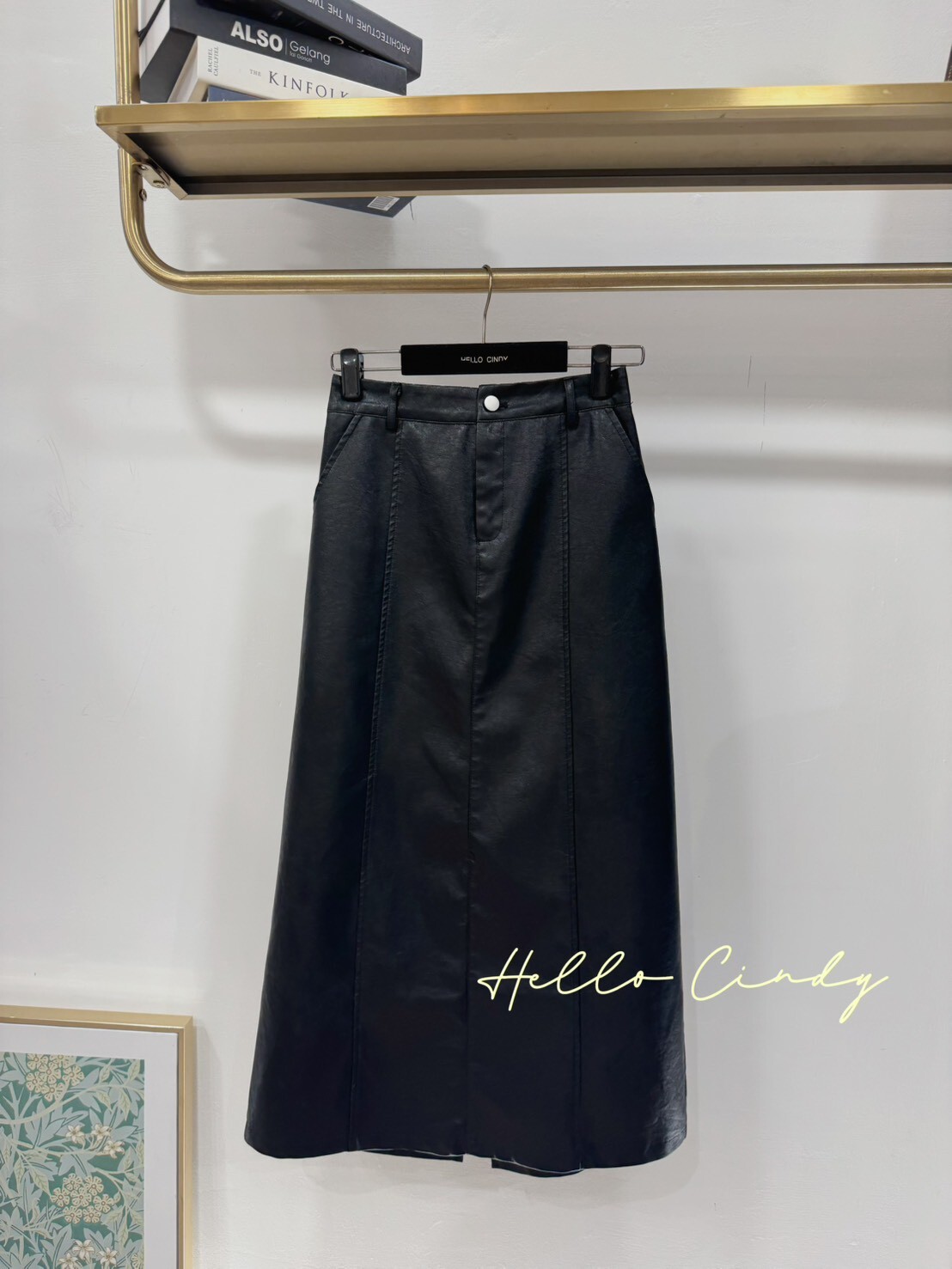 B11033 黑色歐美感百搭皮革長窄裙