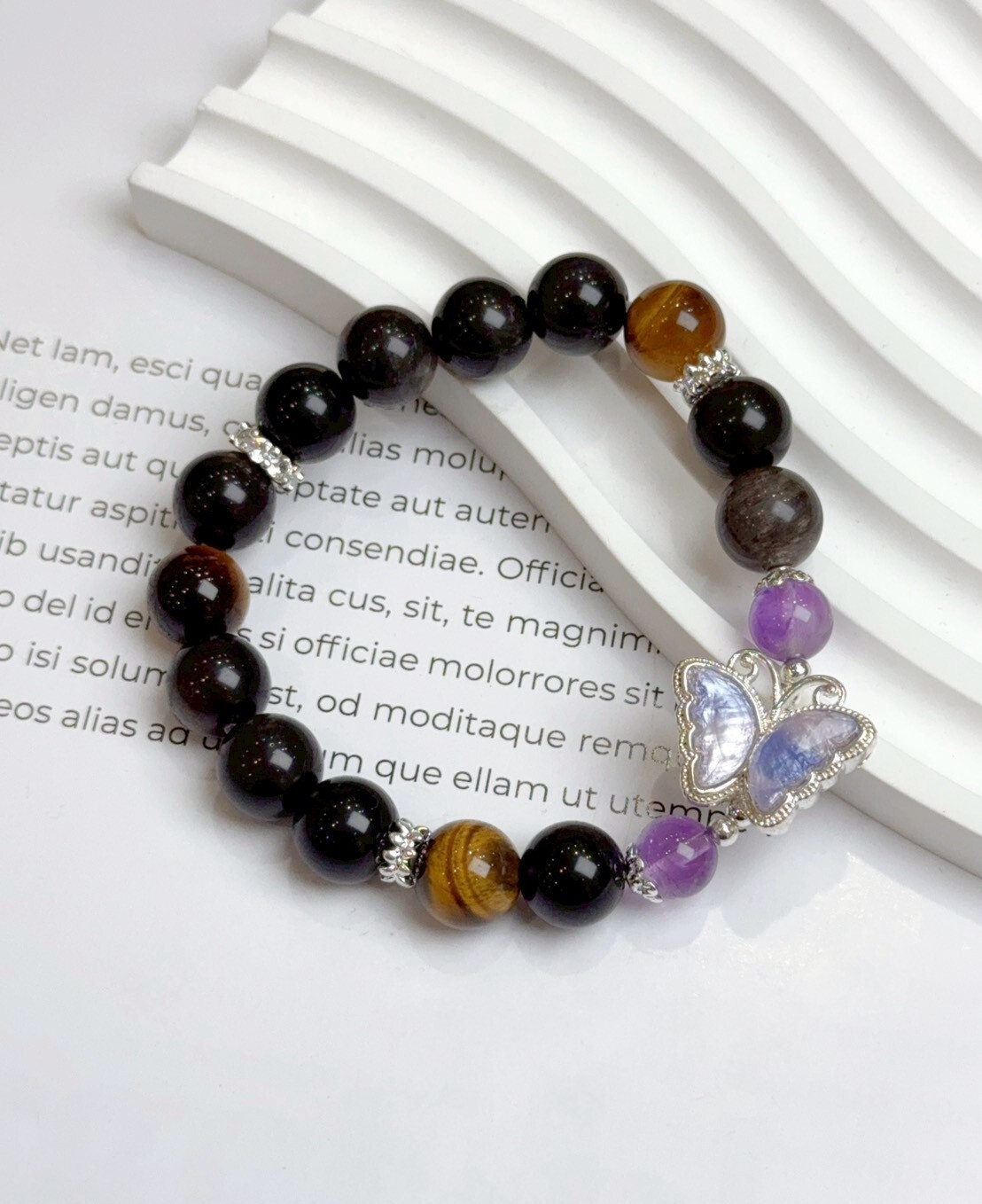 蝴蝶|銀耀石/紫水晶/虎眼石水晶手鍊