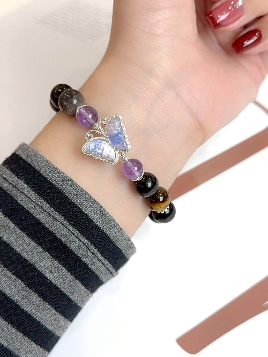 蝴蝶|銀耀石/紫水晶/虎眼石水晶手鍊