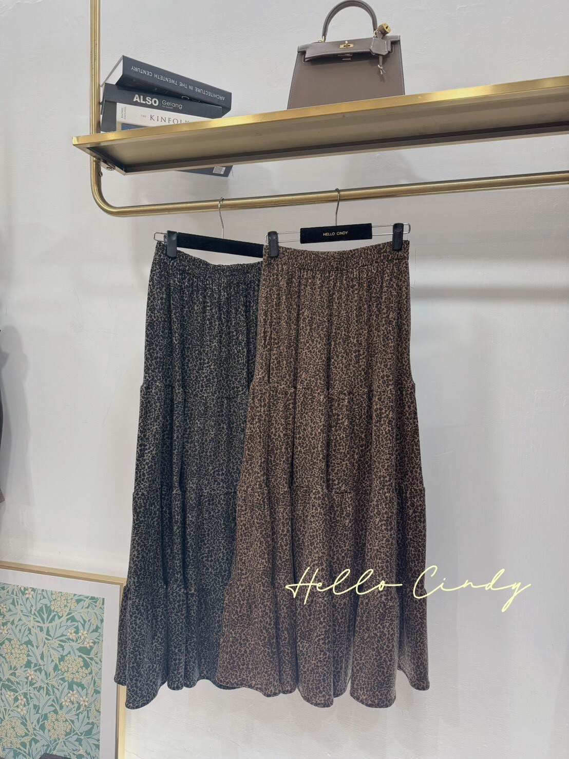 B11019 2025超顯瘦側口袋豹紋鬆緊蛋糕長裙