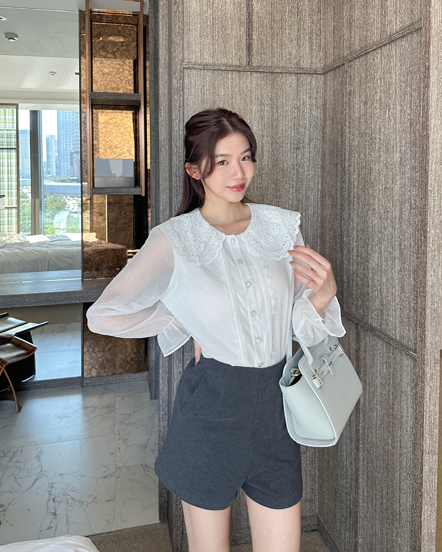 LINA LINA百搭基調純色口袋造型毛呢短褲-質感深灰S-XL