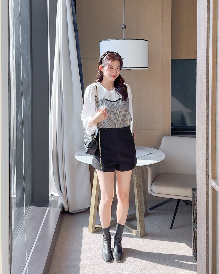 LINA LINA百搭基調純色口袋造型毛呢短褲-俐落黑S-XL