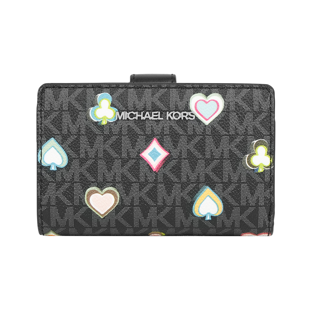 【Michael Kors】Jet Set 撲克牌花色塗層帆布釦式中夾(黑色)