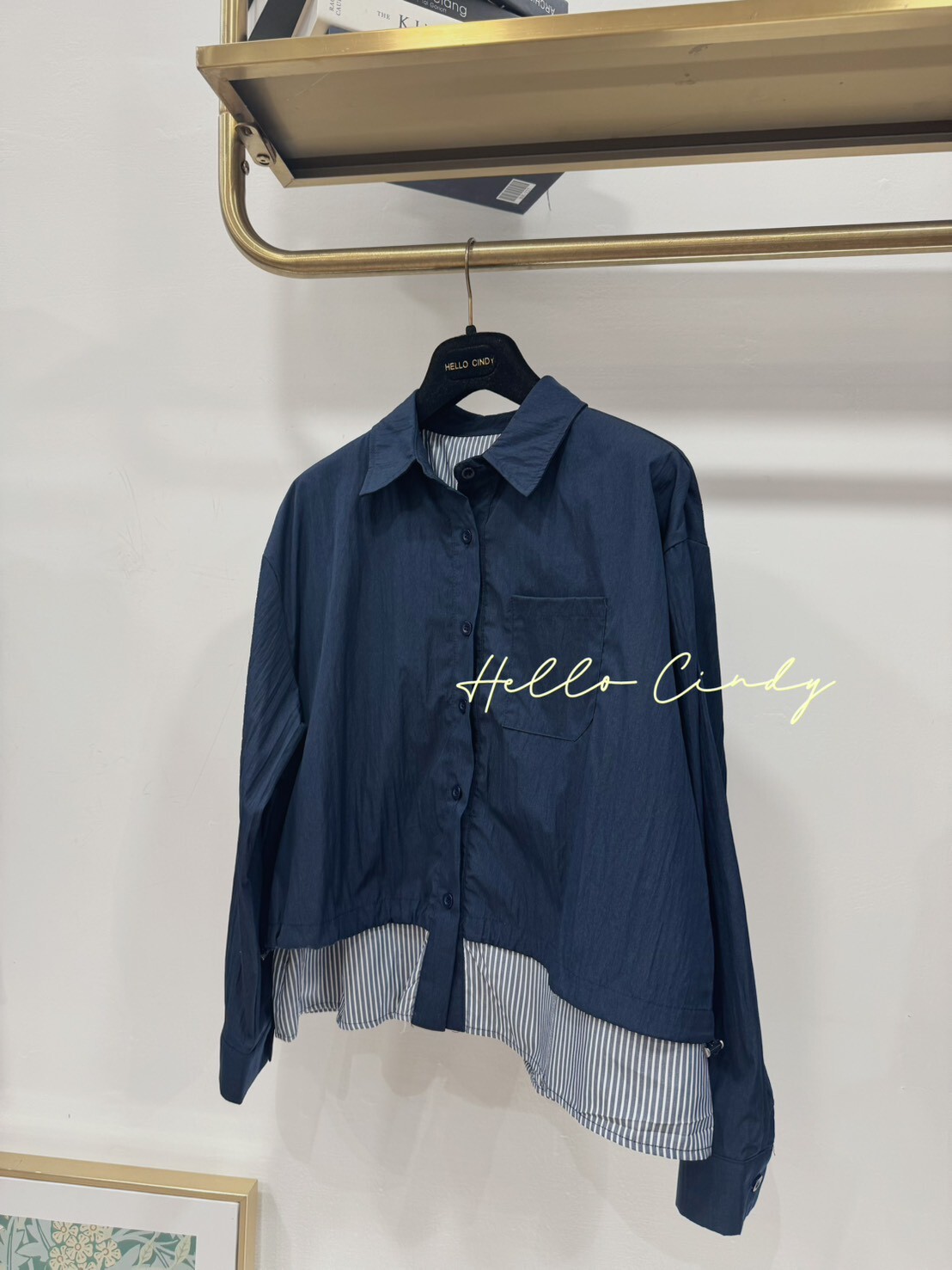 B11021 超顯瘦優雅氣質款藍色襯衫式風衣外套