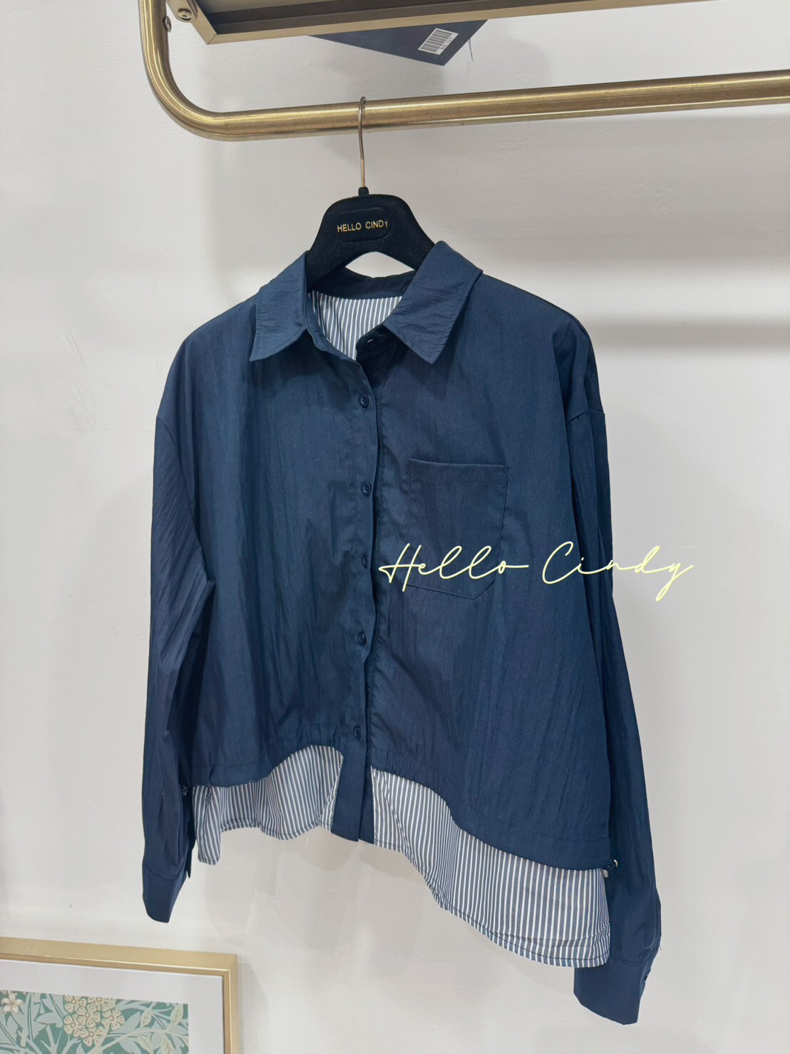 B11021 超顯瘦優雅氣質款藍色襯衫式風衣外套