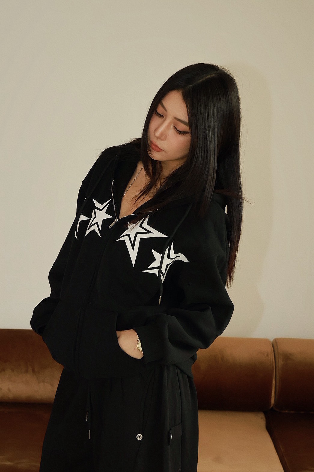 胸前 星星設計 寬鬆版型 棉質 #外套
