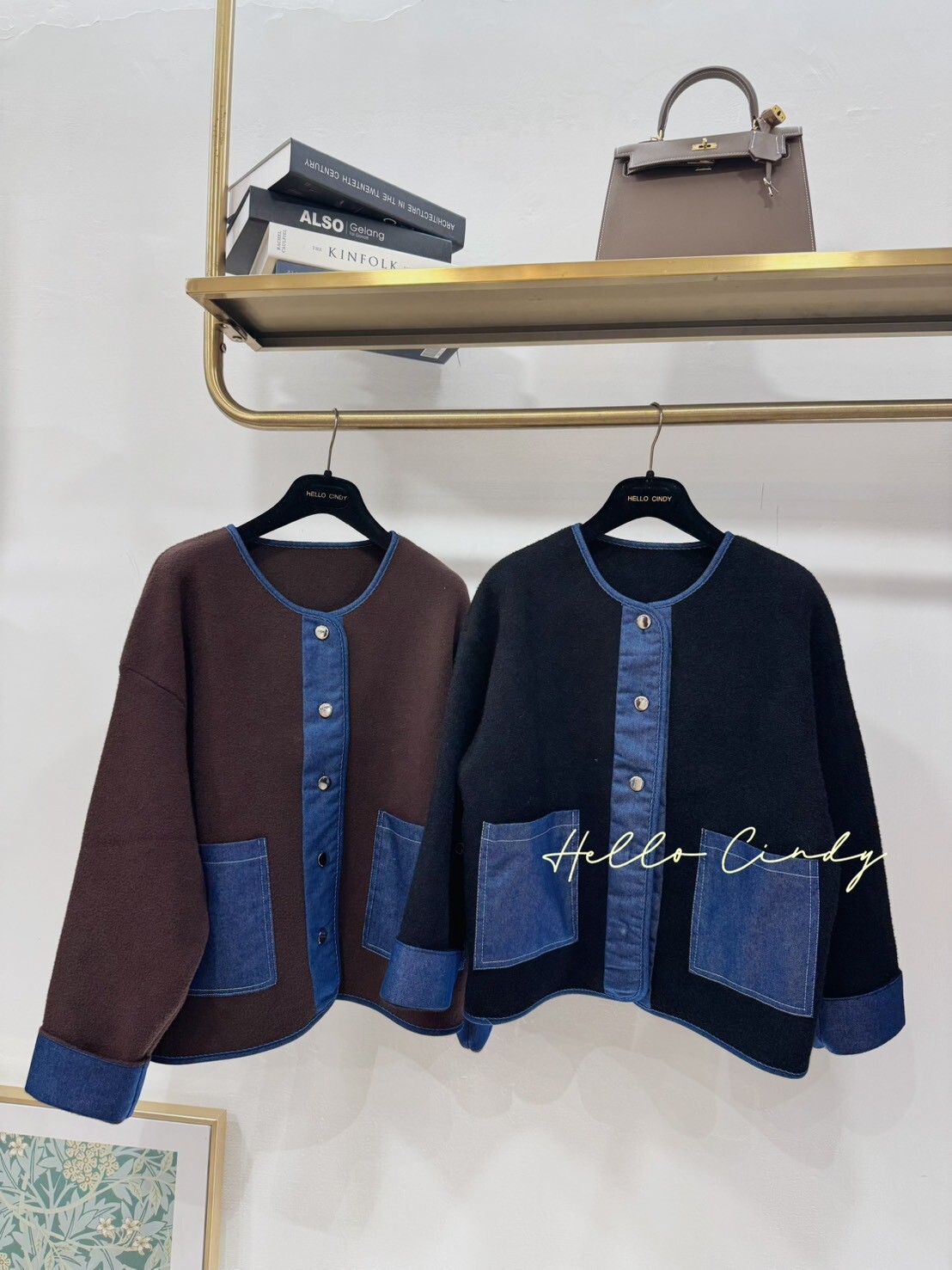 B11005 質感好好又顯瘦的牛仔口袋拼接毛感重磅針織外套