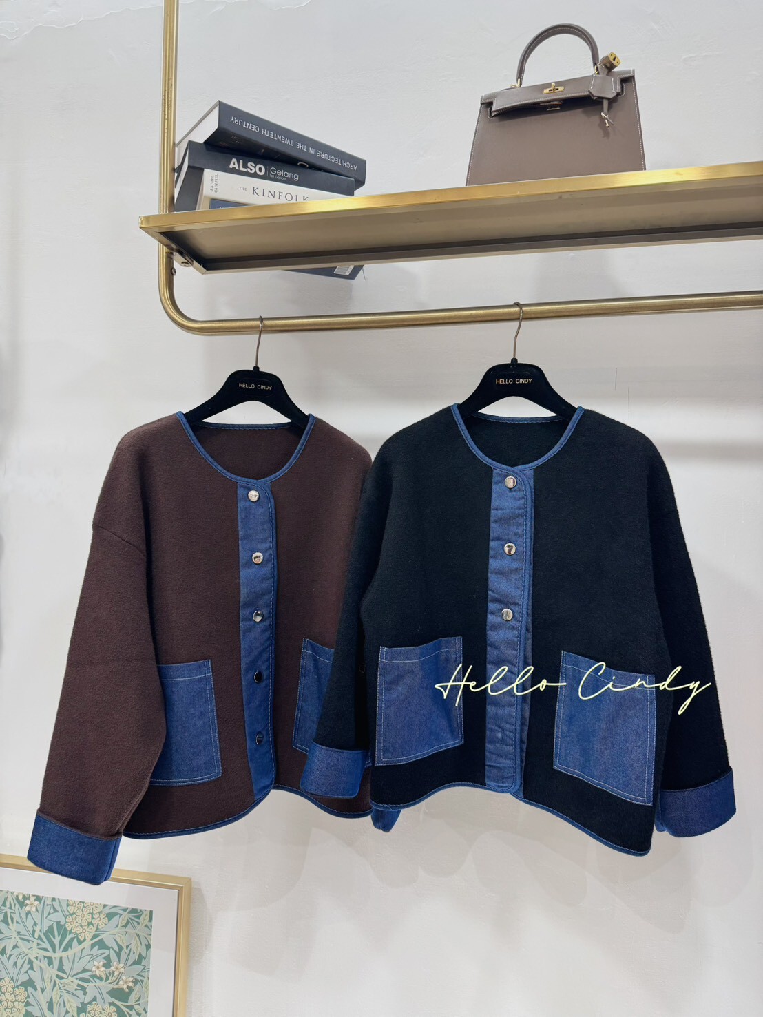 B11005 質感好好又顯瘦的牛仔口袋拼接毛感重磅針織外套