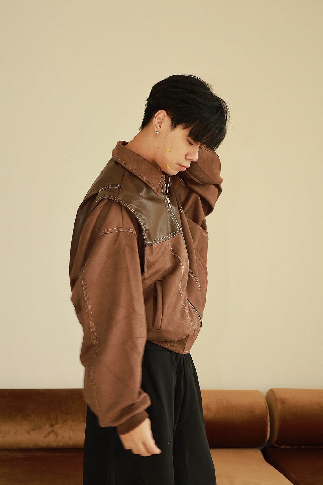 拼接 麂皮 假兩件 設計感 #外套