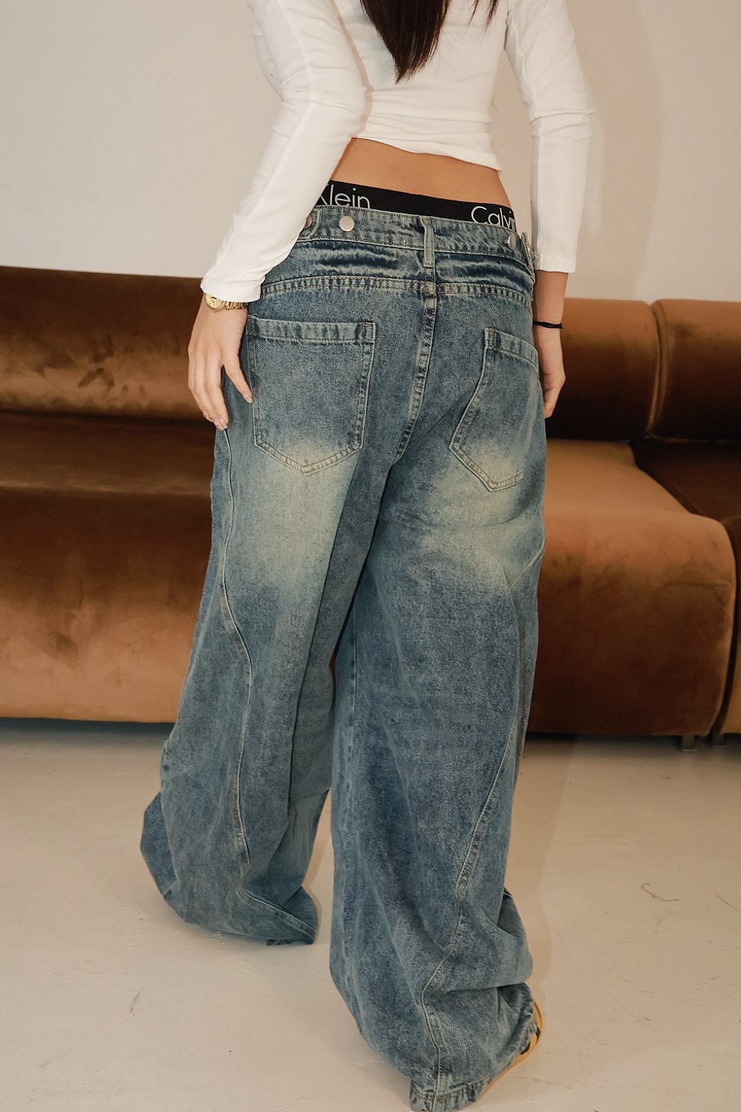 後調解釦 彎刀版型 刷色 #牛仔褲