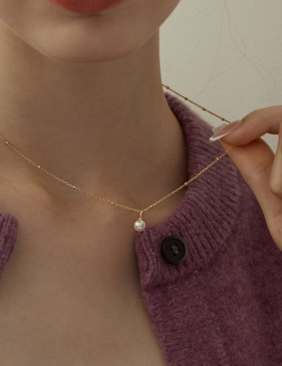 【925純銀】簡約珍珠項鍊(金)