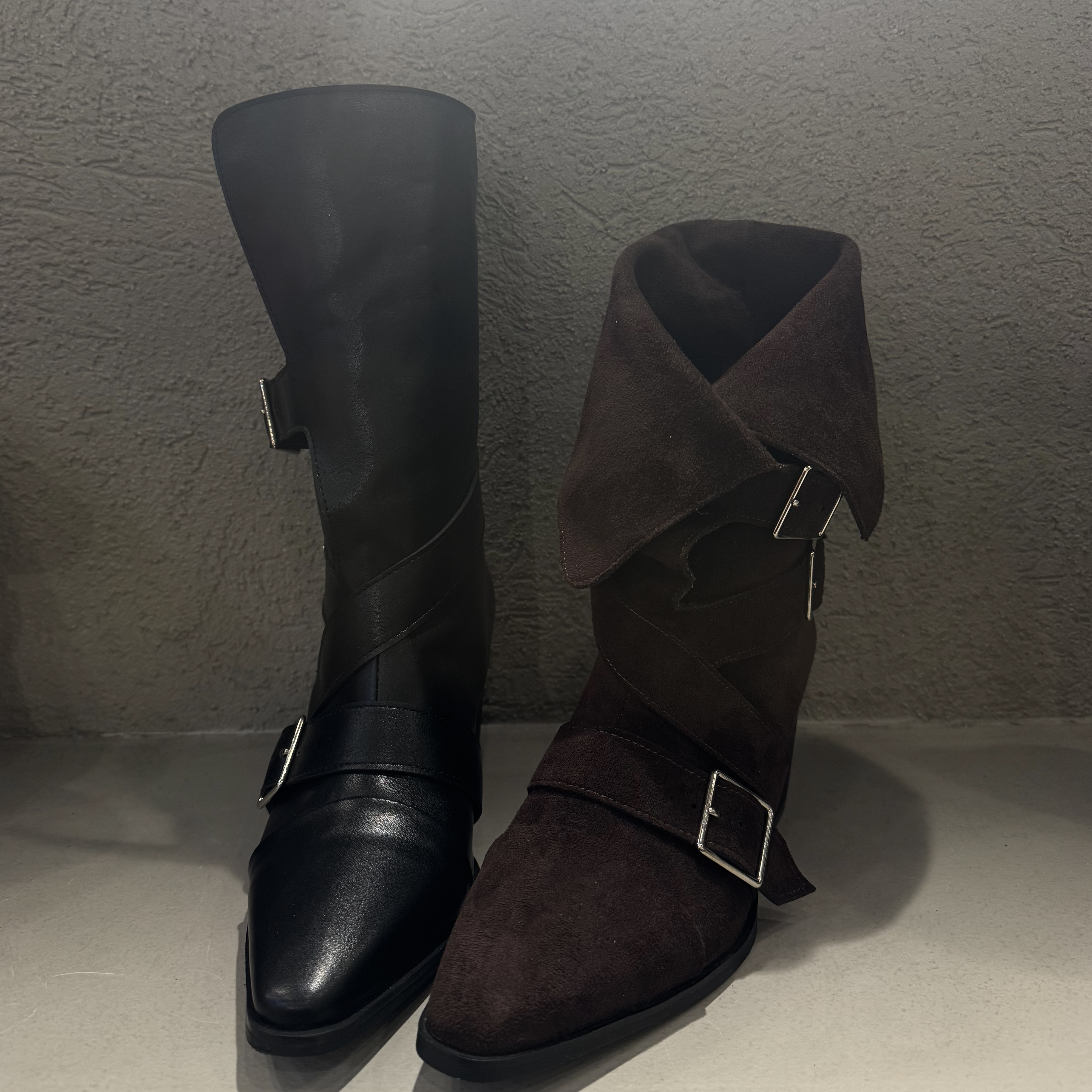 NB07 終於找到反褶也好看的粗跟靴(暗咖紅/黑230-250)