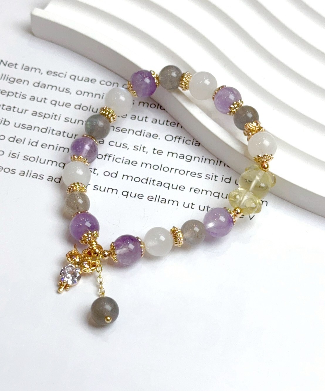 貓頭鷹|黃水晶/紫水晶/白月光/灰月光水晶手鍊