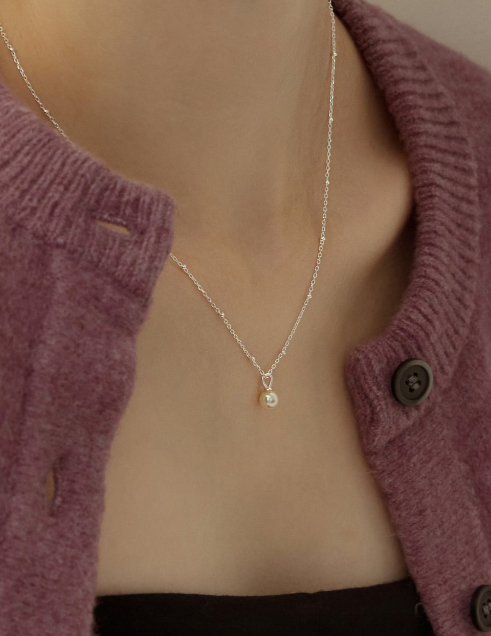 【925純銀】簡約珍珠項鍊(銀)