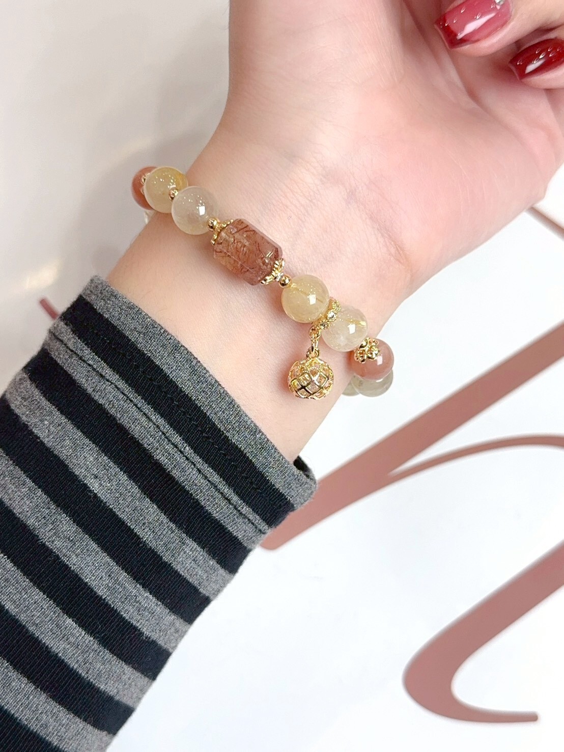 黑金超桶珠/鈦晶/太陽石水晶手鍊