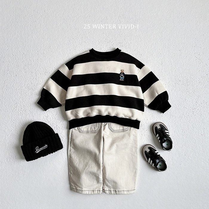 Vivid-I Bear Embriodery Stripe MTM Sweater