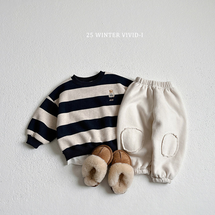 Vivid-I Bear Embriodery Stripe MTM Sweater