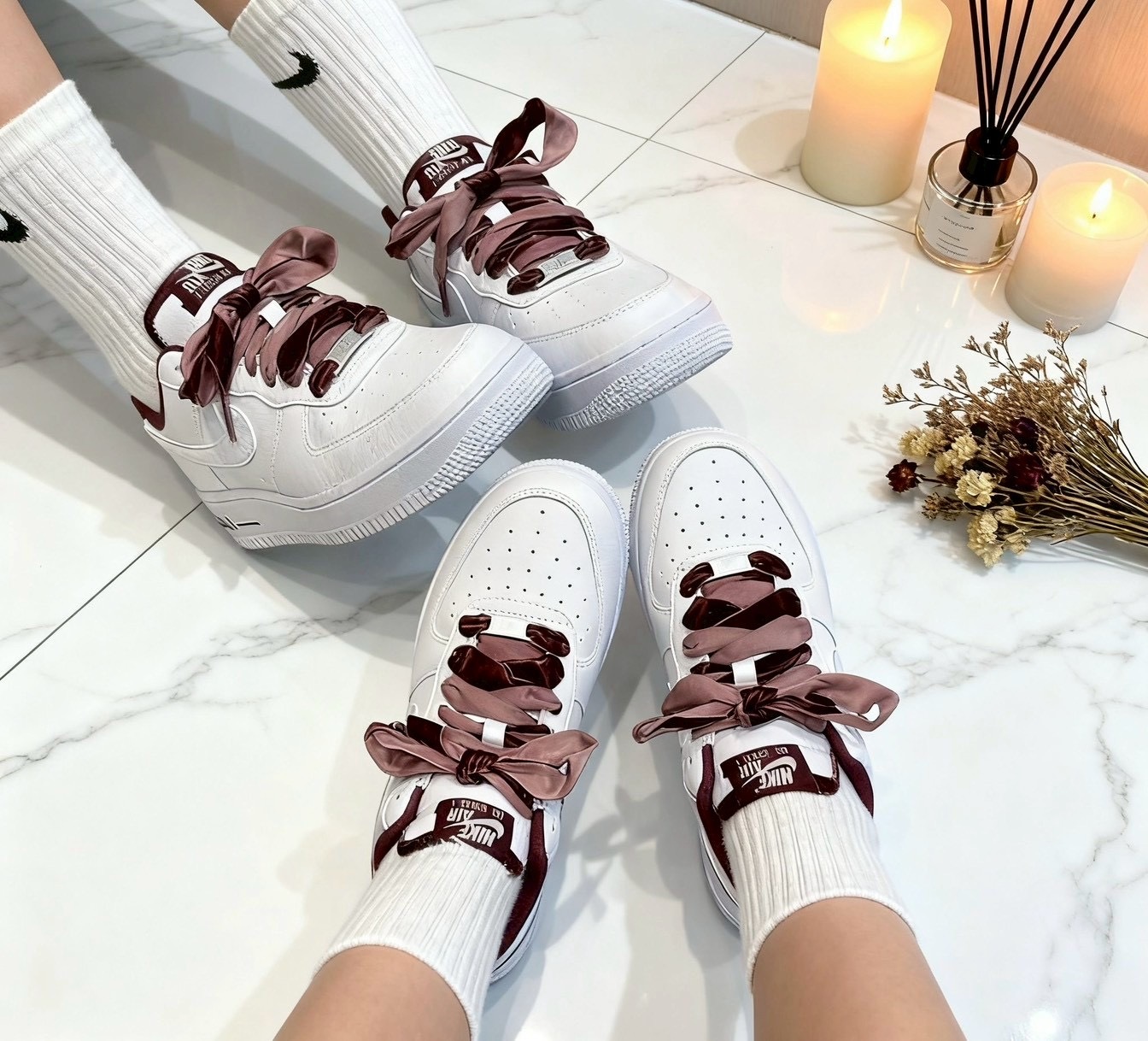 【Luxury】現貨秒發 NIKE FORCE AF1 緞帶鞋 空軍一號 HV4403-601600 玫瑰粉 葡萄紅兩色可選
